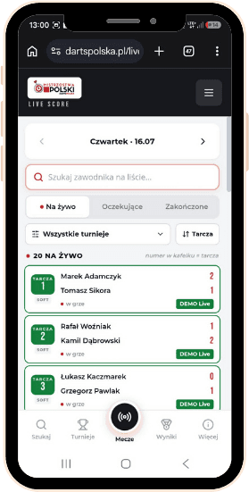 Podgląd Live Score na telefonie